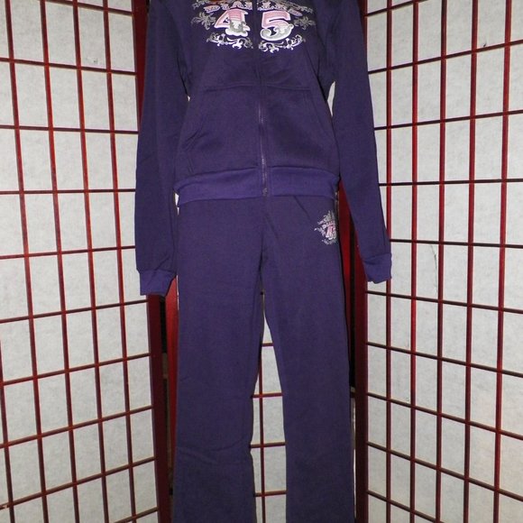 NWT Jrs 2PC Purple Jog Set Flare Pants Zip Up Hoodie Swalosky - Picture 5 of 10